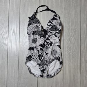 Liberty of London Target Black White Floral Halter One Piece Swimsuit Size Small